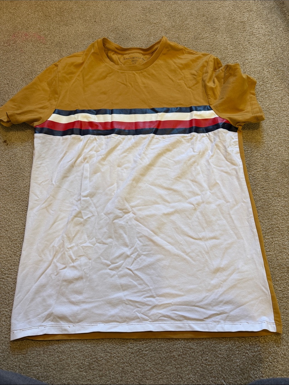 Colorblock Mustard and White Men’s Crew Neck T-Shirt